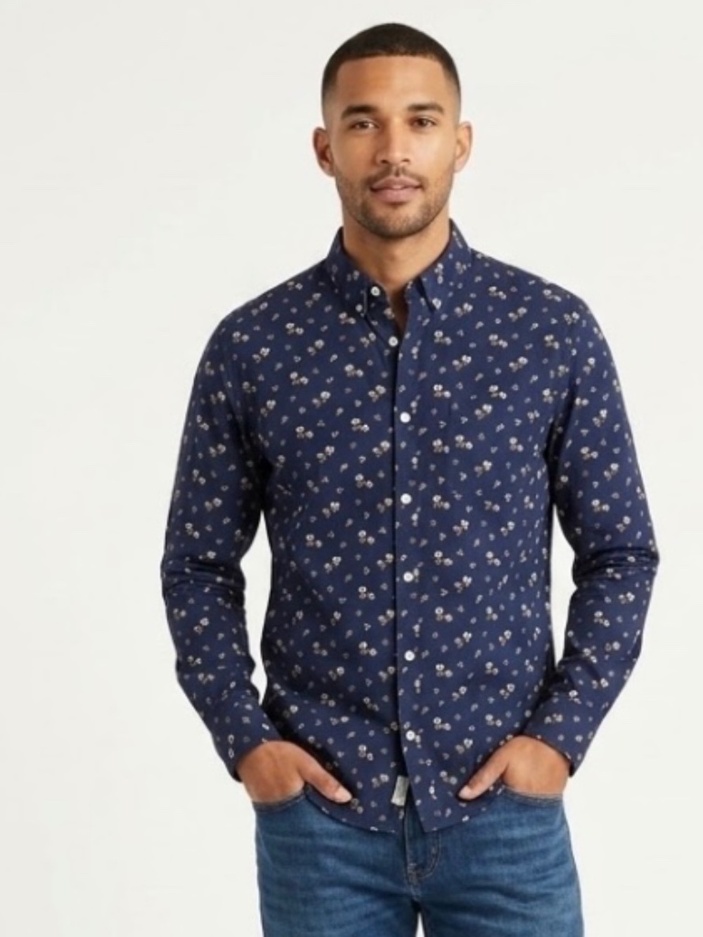 GAP Men’s Floral Button Down Shirt XL Navy Blue Wildflowers Cottage Heritage